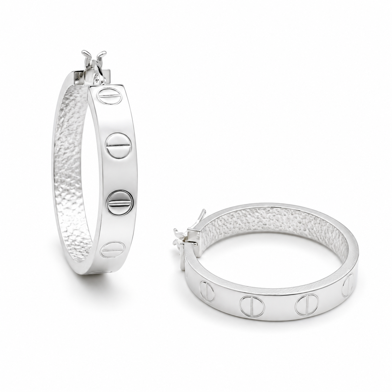 SCREW MOTIF HOOPS — ΣΚΟΥΛΑΡΙΚΙΑ ΚΡΙΚΟΙ ΑΣΗΜΙ 925 3.5ΕΚ ΑΝΑΓΛΥΦΟ ΣΧΕΔΙΟ ΒΙΔΑΣ