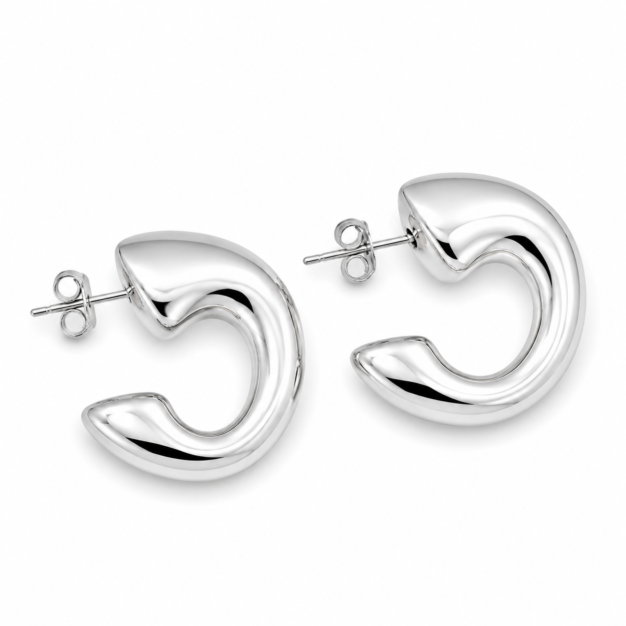 BOLD SCULPTED CRESCENT HOOPS — ΣΚΟΥΛΑΡΙΚΙΑ ΑΣΗΜΙ 925 ELECTROFORMING ΗΜΙΣΕΛΗΝΟ ΣΧΗΜΑ