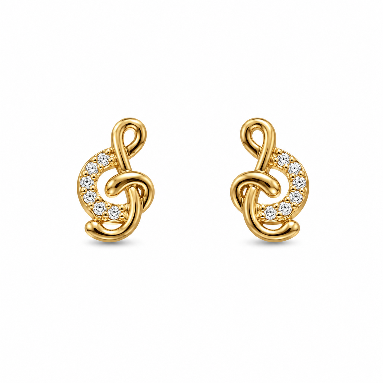 TREBLE CLEF STUDS — ΣΚΟΥΛΑΡΙΚΙΑ ΚΑΡΦΩΤΑ ΑΣΗΜΙ 925 ΕΠΙΧΡΥΣΟ ΚΛΕΙΔΙ ΤΟΥ ΣΟΛ ΜΕ ΛΕΥΚΑ ΖΙΡΓΚΟΝ