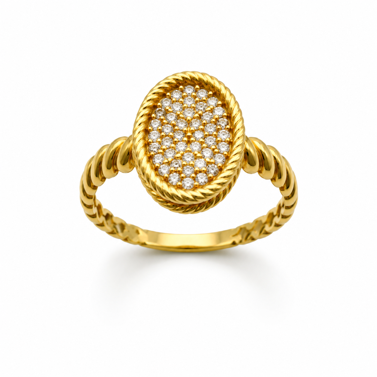 TWISTED ROPE OVAL RING — ΔΑΧΤΥΛΙΔΙ ΑΣΗΜΙ 925 ΕΠΙΧΡΥΣΟ ΜΕ ΖΙΡΓΚΟΝ ΚΑΙ ΣΧΟΙΝΑΤΟ ΣΧΕΔΙΟ