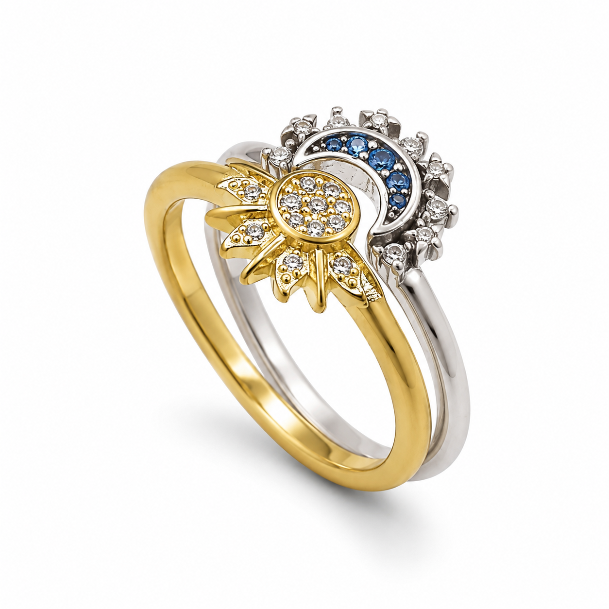 SUN AND MOON RING SET — ΣΕΤ ΔΥΟ ΔΑΧΤΥΛΙΔΙΩΝ ΑΣΗΜΙ 925 ΧΡΥΣΟ ΚΑΙ ΜΕ ΖΙΡΓΚΟΝ