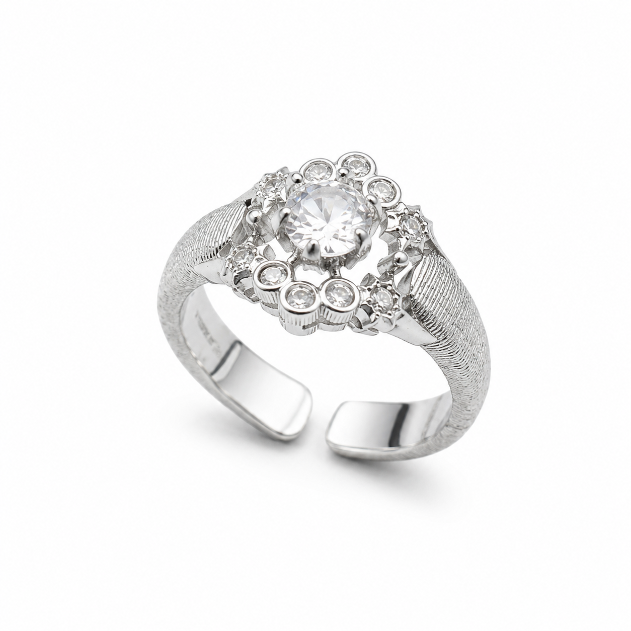 VINTAGE HALO FLOWER RING — ΔΑΧΤΥΛΙΔΙ ΑΣΗΜΙ 925 ΜΕ ΖΙΡΓΚΟΝ ΚΑΙ ΣΧΕΔΙΟ ΛΟΥΛΟΥΔΙ