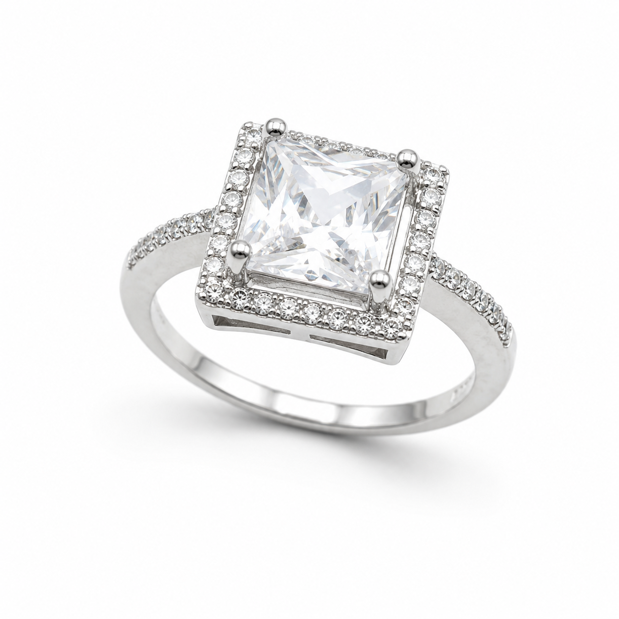 SQUARE HALO RING — ΔΑΧΤΥΛΙΔΙ ΑΣΗΜΙ 925 ΜΕ ΖΙΡΓΚΟΝ ΣΕ ΤΕΤΡΑΓΩΝΗ ΚΟΠΗ ΚΑΙ HALO
