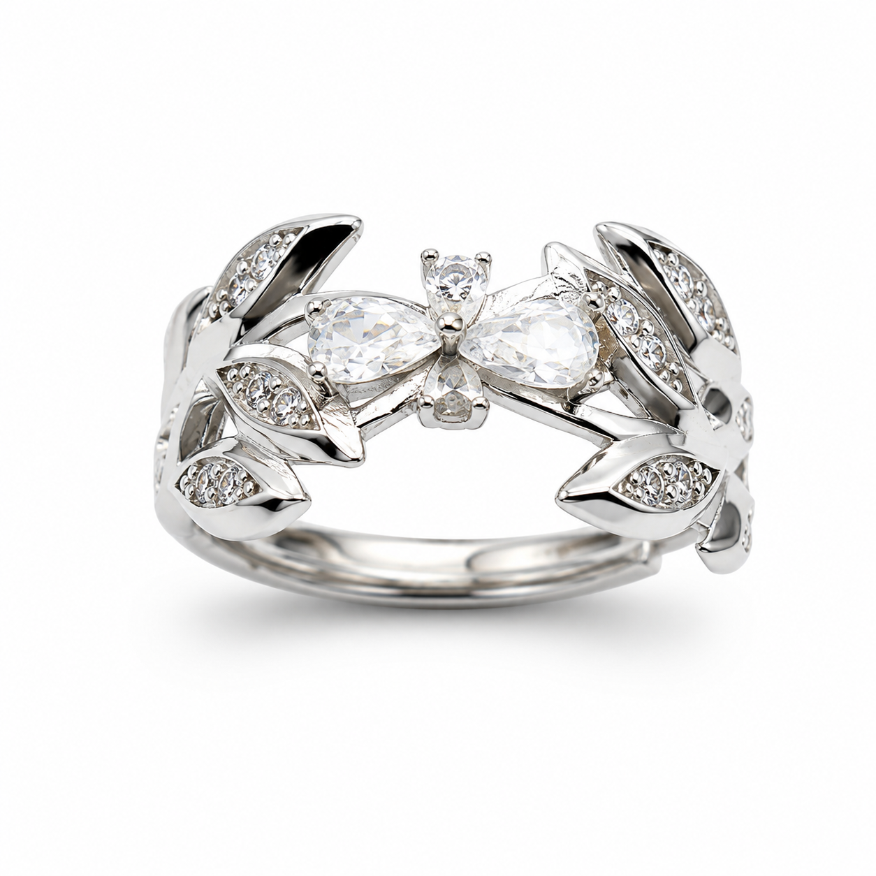 FLORAL WREATH RING — ΔΑΧΤΥΛΙΔΙ ΑΣΗΜΙ 925 ΜΕ ΖΙΡΓΚΟΝ ΚΑΙ ΣΧΕΔΙΟ ΛΟΥΛΟΥΔΙ