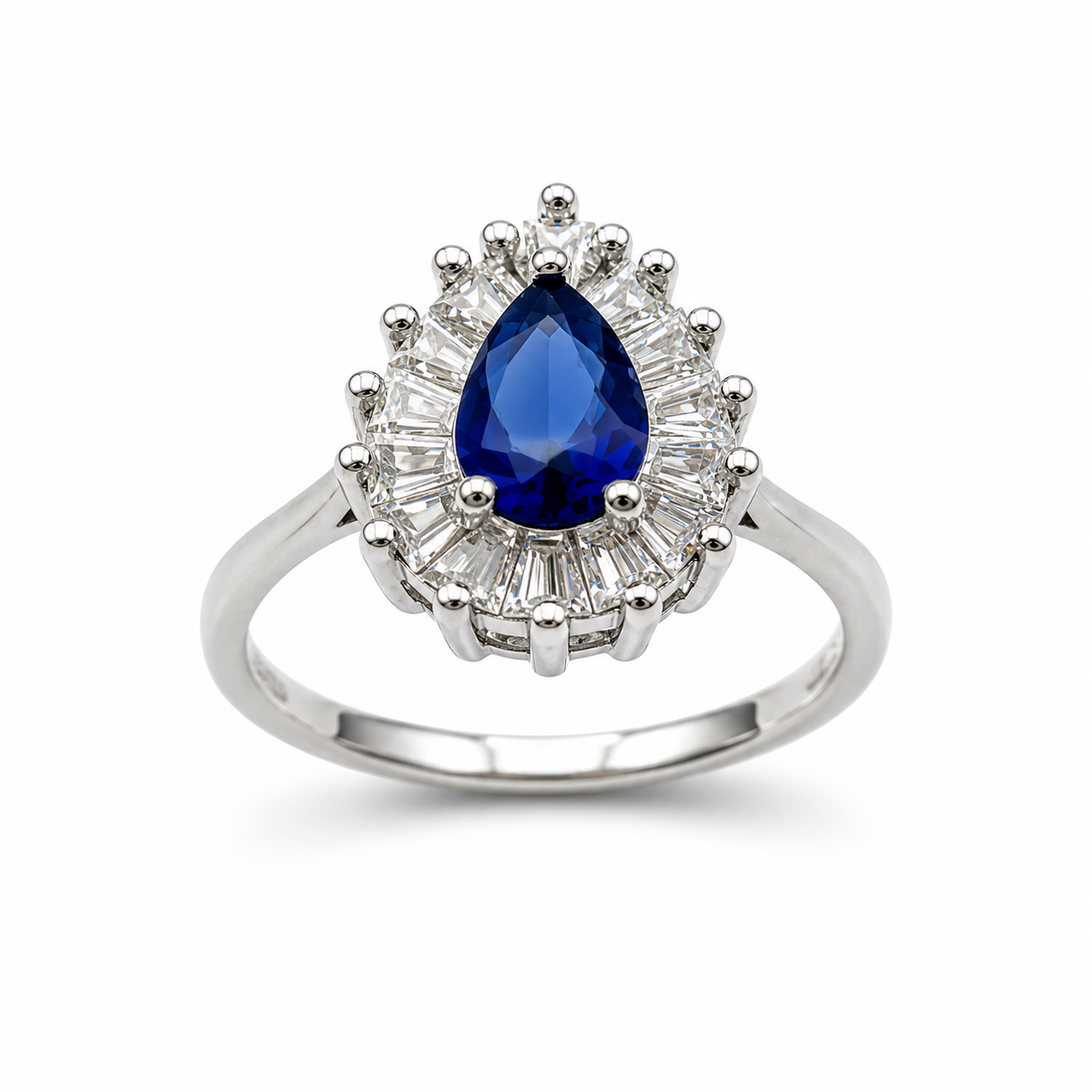 ROYAL BLUE HALO RING — ΔΑΧΤΥΛΙΔΙ ΑΣΗΜΙ 925 ΜΕ ΜΠΛΕ ΖΙΡΓΚΟΝ ΣΕ ΣΧΗΜΑ ΔΑΚΡΥ ΚΑΙ HALO