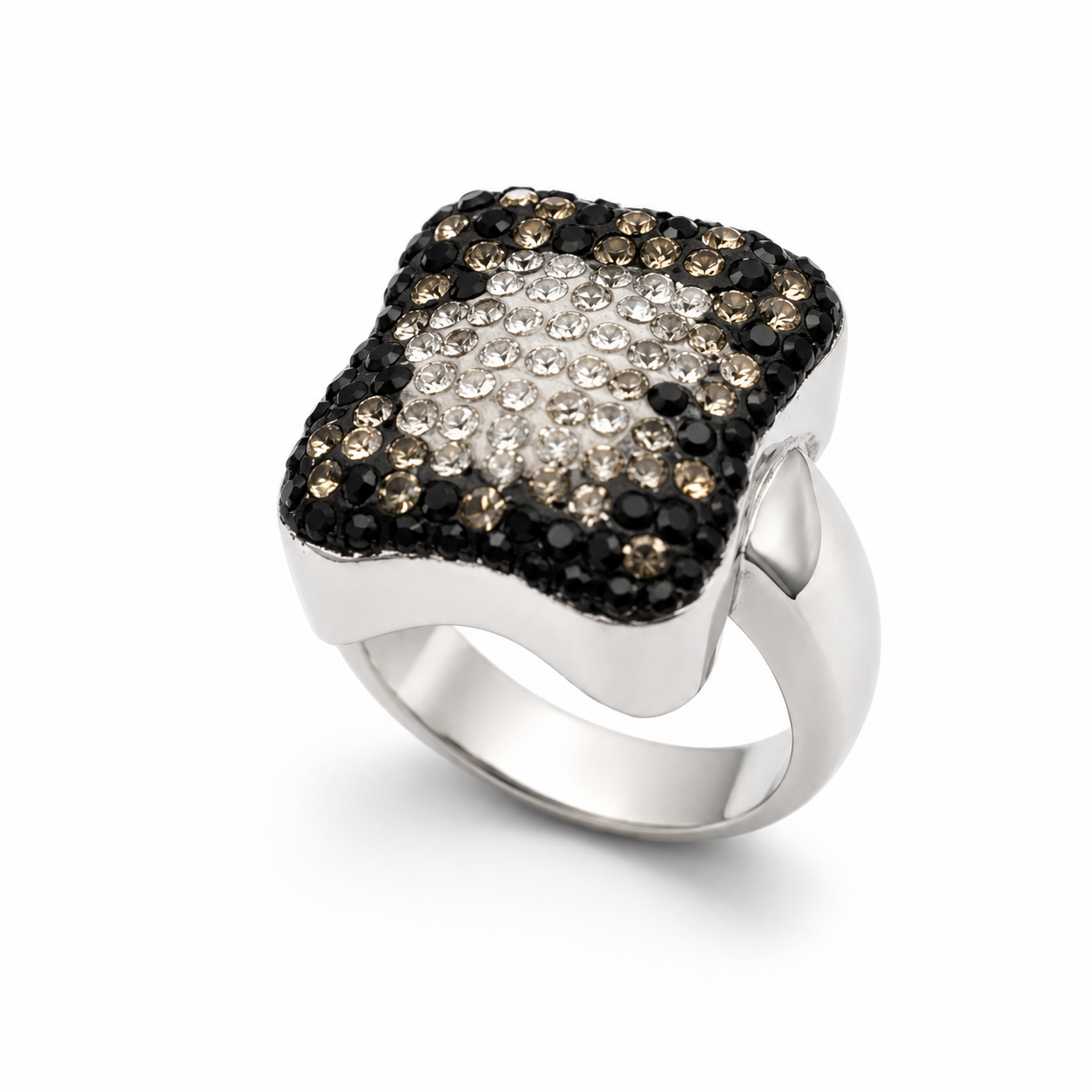 OMBRE PAVE COCKTAIL RING — ΔΑΧΤΥΛΙΔΙ ΑΣΗΜΙ 925 ΜΕ ΜΑΥΡΑ ΚΑΙ ΛΕΥΚΑ ΖΙΡΓΚΟΝ