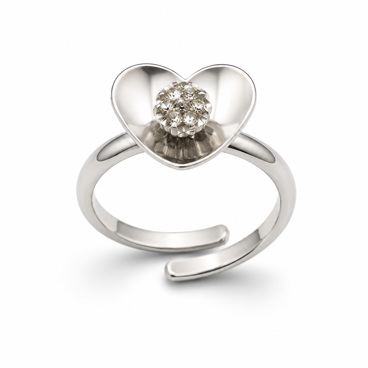HEART CLUSTER RING — ΔΑΧΤΥΛΙΔΙ ΑΣΗΜΙ 925 ΜΕ ΖΙΡΓΚΟΝ ΚΑΙ ΣΧΗΜΑ ΚΑΡΔΙΑΣ