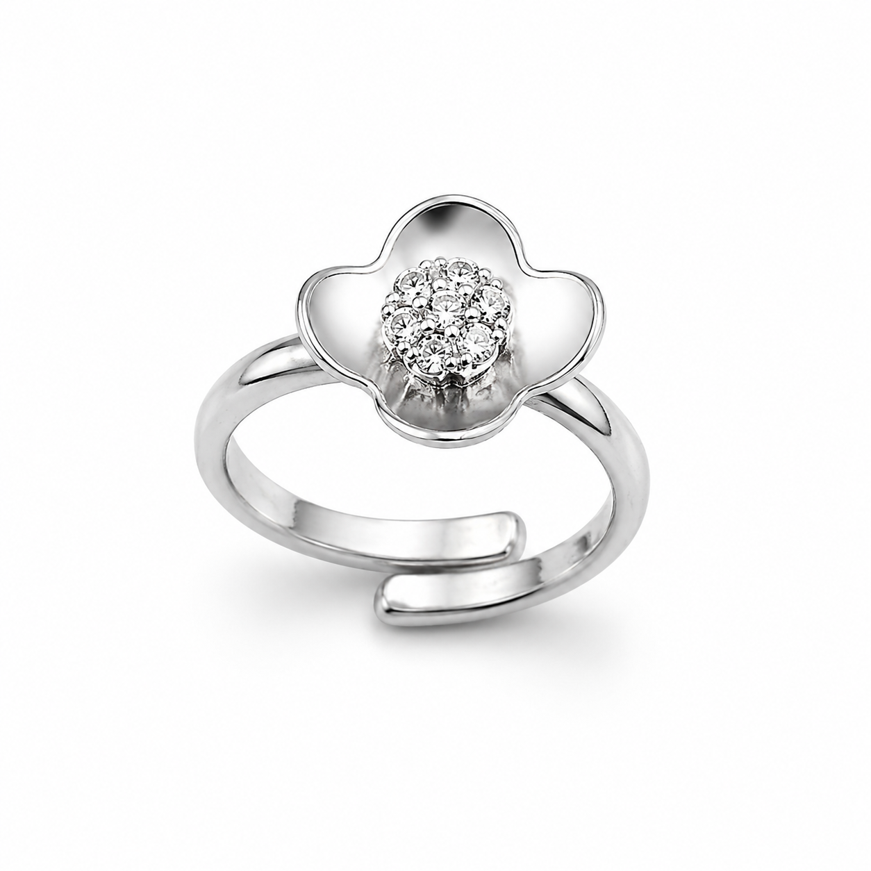 FLOWER PAVE RING — ΔΑΧΤΥΛΙΔΙ ΑΣΗΜΙ 925 ΜΕ ΖΙΡΓΚΟΝ ΚΑΙ ΣΧΗΜΑ ΛΟΥΛΟΥΔΙ