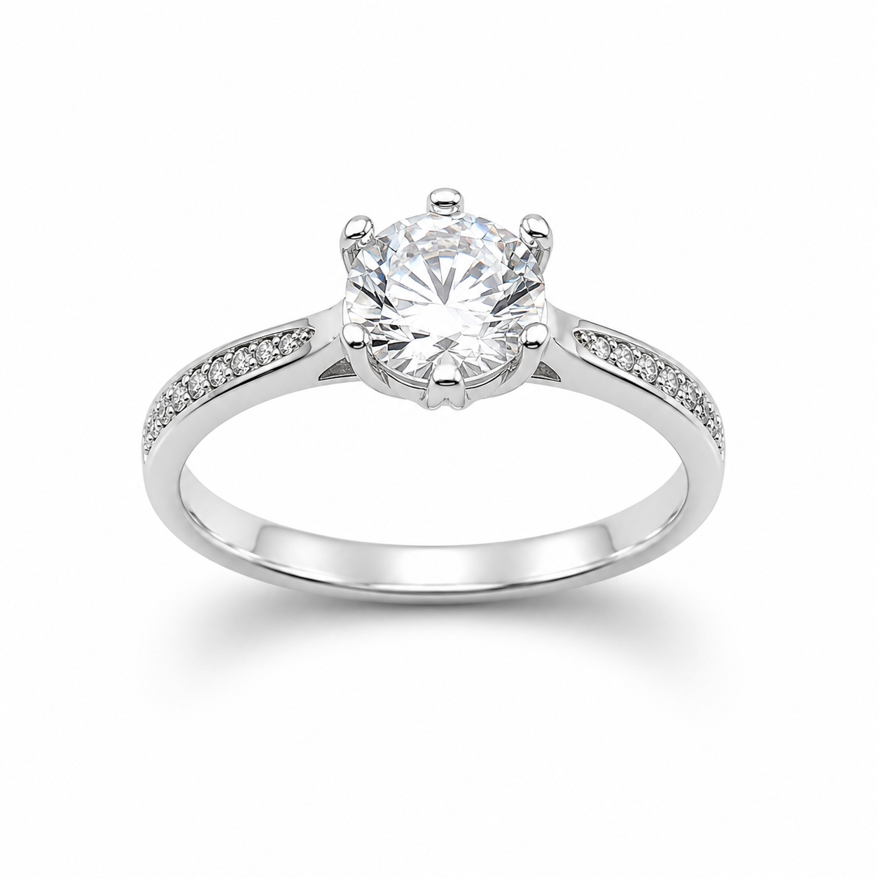SIX-PRONG SOLITAIRE RING — ΔΑΧΤΥΛΙΔΙ ΑΣΗΜΙ 925 ΜΕ ΖΙΡΓΚΟΝ ΣΟΛΙΤΕΡ ΚΑΙ PAVÉ
