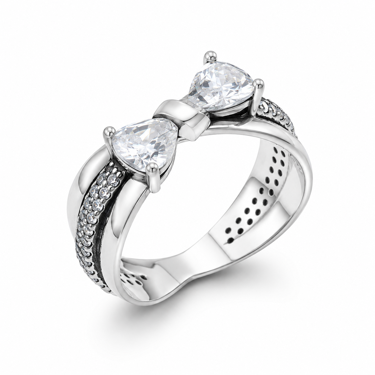 DOUBLE HEART BOW RING — ΔΑΧΤΥΛΙΔΙ ΑΣΗΜΙ 925 ΕΠΙΧΡΥΣΟ ΜΕ ΖΙΡΓΚΟΝ ΣΕ ΣΧΗΜΑ ΚΑΡΔΙΑΣ
