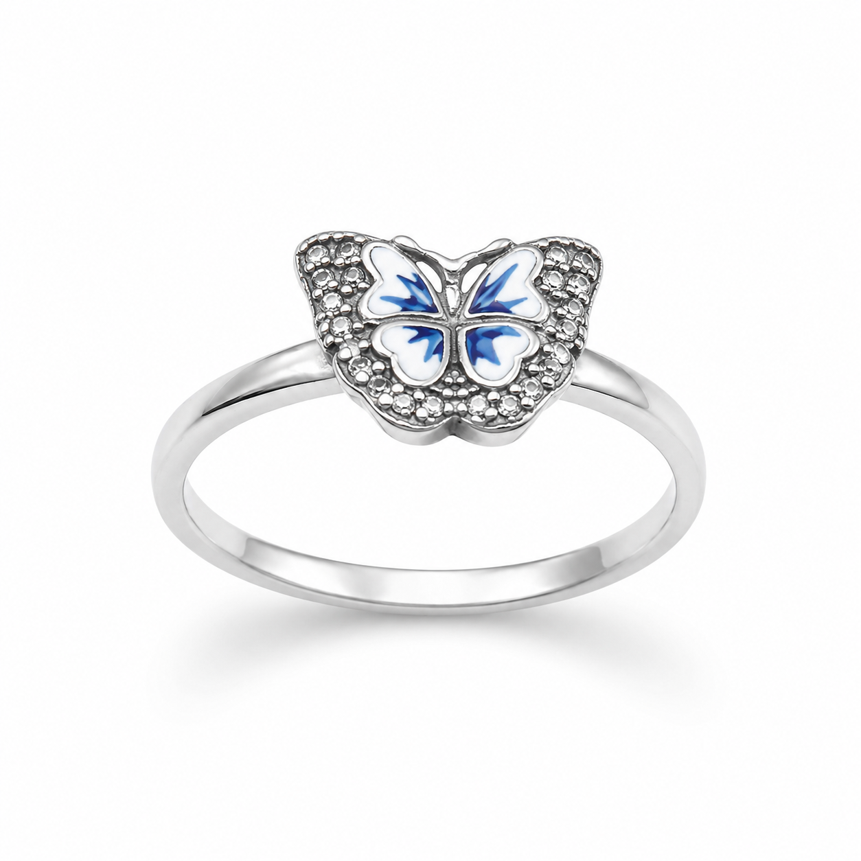 ENAMEL BUTTERFLY RING — ΔΑΧΤΥΛΙΔΙ ΑΣΗΜΙ 925 ΜΕ ΖΙΡΓΚΟΝ ΚΑΙ ΣΜΑΛΤΟ ΣΕ ΣΧΗΜΑ ΠΕΤΑΛΟΥΔΑΣ