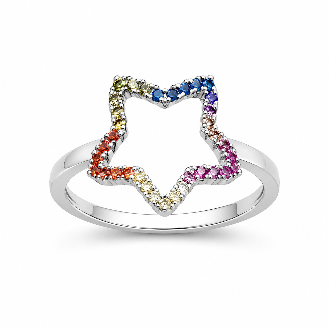 RAINBOW STAR RING — ΔΑΧΤΥΛΙΔΙ ΑΣΗΜΙ 925 ΜΕ ΠΟΛΥΧΡΩΜΑ ΖΙΡΓΚΟΝ ΣΕ ΣΧΗΜΑ ΑΣΤΕΡΙ