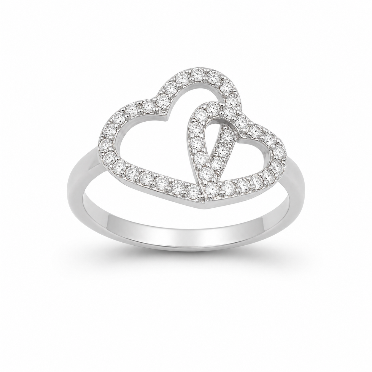 DOUBLE HEART OVERLAP RING — ΔΑΧΤΥΛΙΔΙ ΑΣΗΜΙ 925 ΜΕ ΖΙΡΓΚΟΝ ΣΕ ΔΙΠΛΗ ΚΑΡΔΙΑ