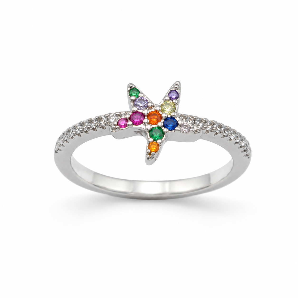 RAINBOW STARFISH RING — ΔΑΧΤΥΛΙΔΙ ΑΣΗΜΙ 925 ΜΕ ΠΟΛΥΧΡΩΜΑ ΖΙΡΓΚΟΝ ΣΕ ΣΧΗΜΑ ΑΣΤΕΡΙ