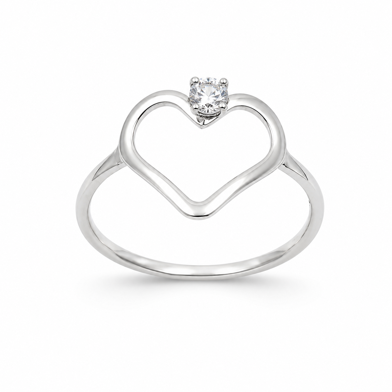 OPEN HEART SOLITAIRE RING — ΔΑΧΤΥΛΙΔΙ ΑΣΗΜΙ 925 ΜΕ ΖΙΡΓΚΟΝ ΚΑΙ ΣΧΗΜΑ ΚΑΡΔΙΑΣ
