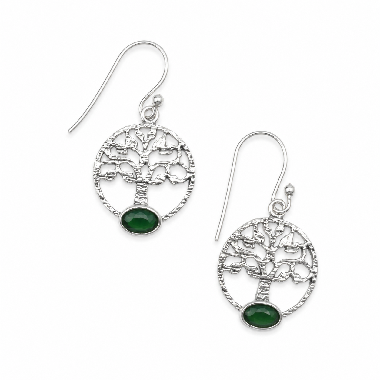 TREE OF LIFE DROPS — ΣΚΟΥΛΑΡΙΚΙΑ ΚΡΕΜΑΣΤΑ ΑΣΗΜΙ 925 ΔΕΝΤΡΟ ΤΗΣ ΖΩΗΣ ΜΕ ΠΡΑΣΙΝΟ ΟΝΥΧΑ
