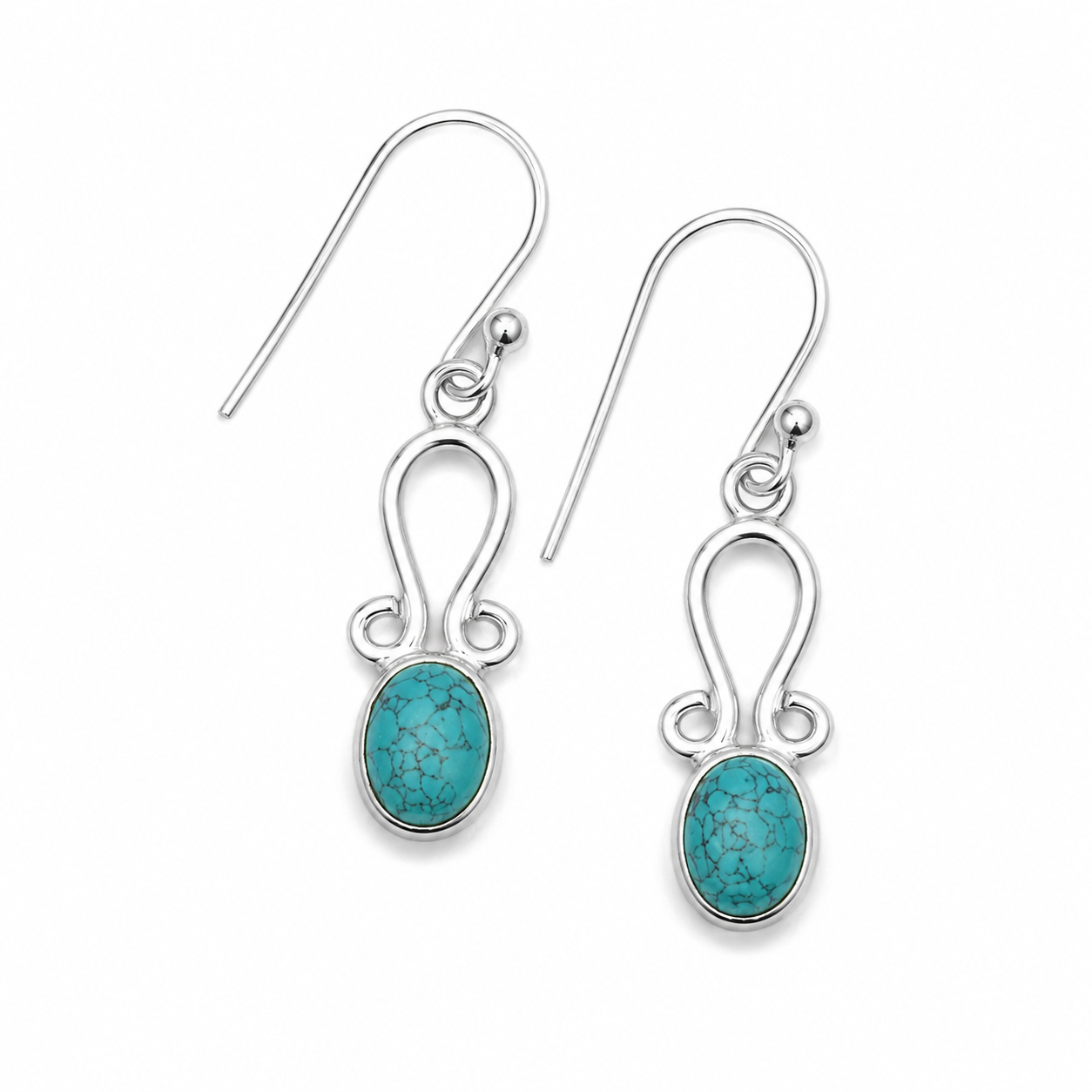 SWIRL TURQUOISE DROPS — ΣΚΟΥΛΑΡΙΚΙΑ ΚΡΕΜΑΣΤΑ ΑΣΗΜΙ 925 ΜΕ ΠΕΤΡΑ ΤΙΡΚΟΥΑΖ