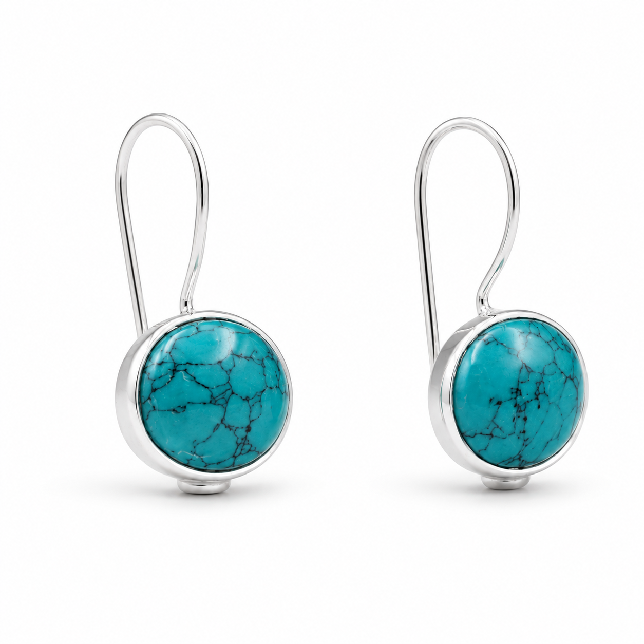 ROUND TURQUOISE DROPS — ΣΚΟΥΛΑΡΙΚΙΑ ΚΡΕΜΑΣΤΑ ΑΣΗΜΙ 925 ΜΕ ΣΤΡΟΓΓΥΛΗ ΠΕΤΡΑ ΤΙΡΚΟΥΑΖ