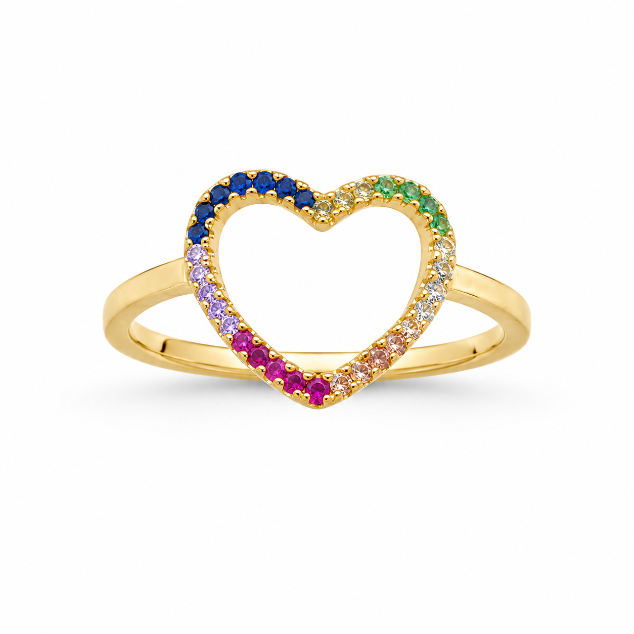 RAINBOW HEART RING — ΔΑΧΤΥΛΙΔΙ ΑΣΗΜΙ 925 ΕΠΙΧΡΥΣΟ ΑΝΟΙΧΤΗ ΚΑΡΔΙΑ ΜΕ ΠΟΛΥΧΡΩΜΑ ΖΙΡΓΚΟΝ