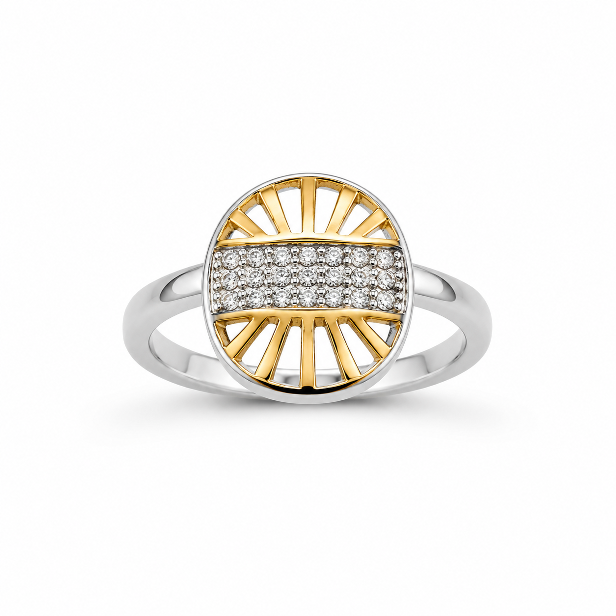 SUNBURST PAVÉ RING — ΔΑΧΤΥΛΙΔΙ ΑΣΗΜΙ 925 ΔΙΧΡΩΜΟ ΟΒΑΛ ΜΕ ΛΕΥΚΑ ΖΙΡΓΚΟΝ