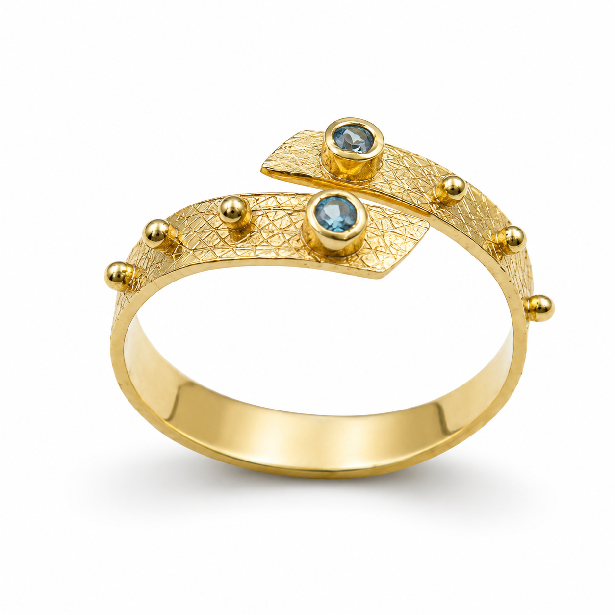 TWIN AQUAMARINE WRAP RING — ΔΑΧΤΥΛΙΔΙ ΑΣΗΜΙ 925 ΕΠΙΧΡΥΣΟ ΑΝΟΙΧΤΟ ΣΧΗΜΑ ΜΕ ΠΕΤΡΕΣ AQUAMARINE