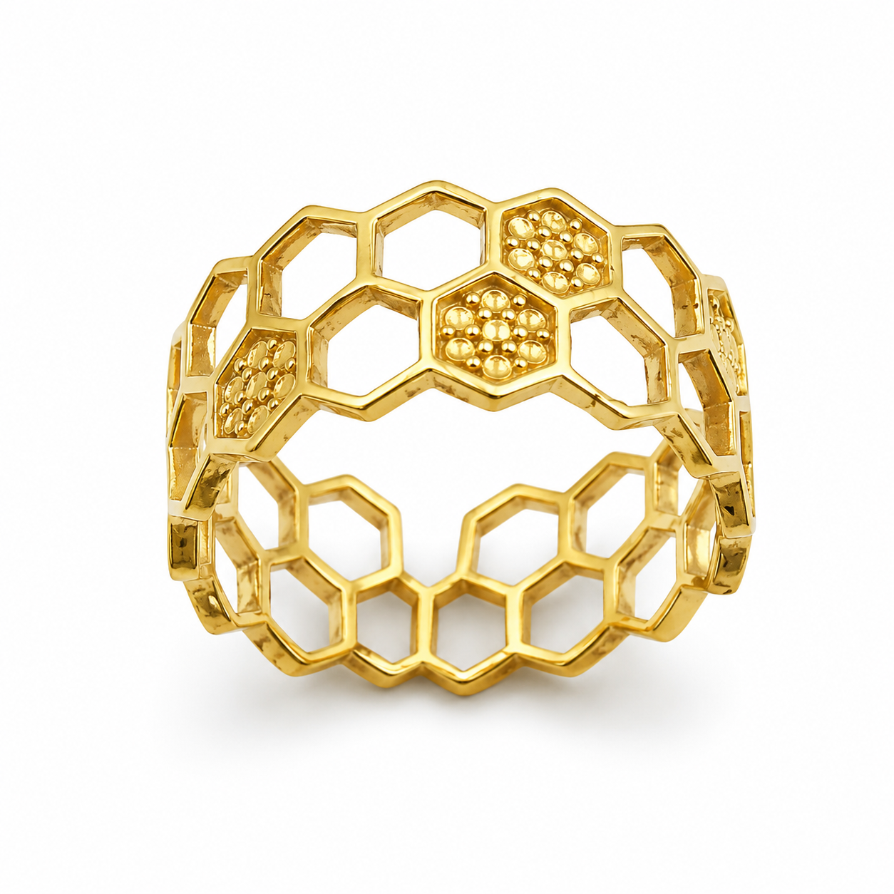 HONEYCOMB BAND RING — ΔΑΧΤΥΛΙΔΙ ΑΣΗΜΙ 925 ΕΠΙΧΡΥΣΟ ΚΥΨΕΛΗ ΑΝΟΙΧΤΟ ΣΧΗΜΑ
