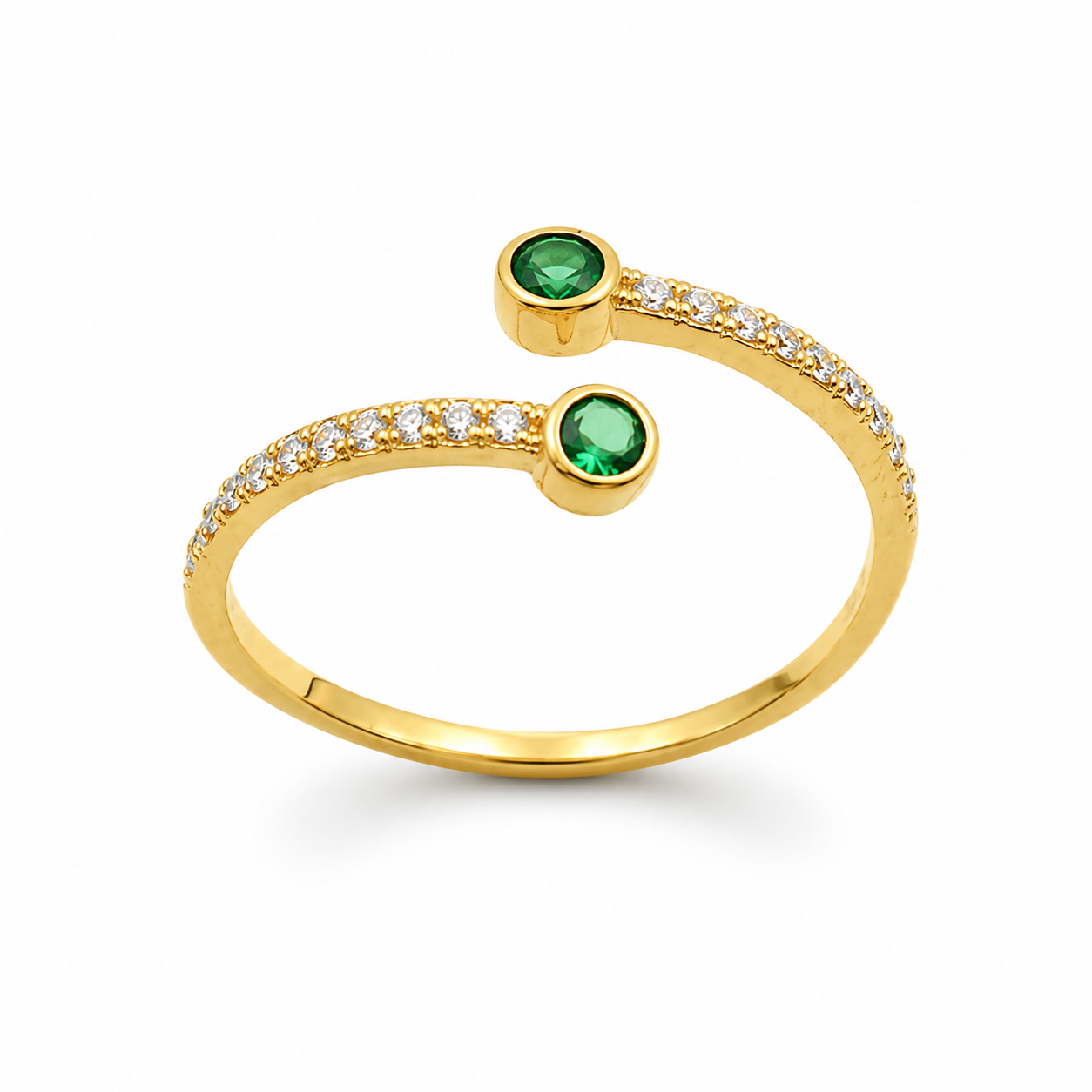 TWIN EMERALD WRAP RING — ΔΑΧΤΥΛΙΔΙ ΑΣΗΜΙ 925 ΕΠΙΧΡΥΣΟ ΑΝΟΙΧΤΟ ΣΧΗΜΑ ΜΕ ΠΡΑΣΙΝΑ ΖΙΡΓΚΟΝ