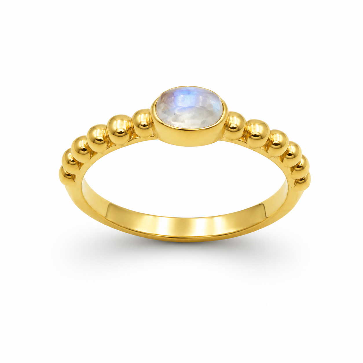 BEADED MOONSTONE RING — ΔΑΧΤΥΛΙΔΙ ΑΣΗΜΙ 925 ΕΠΙΧΡΥΣΟ ΜΕ ΦΕΓΓΑΡΟΠΕΤΡΑ ΚΑΙ ΜΠΙΛΙΕΣ