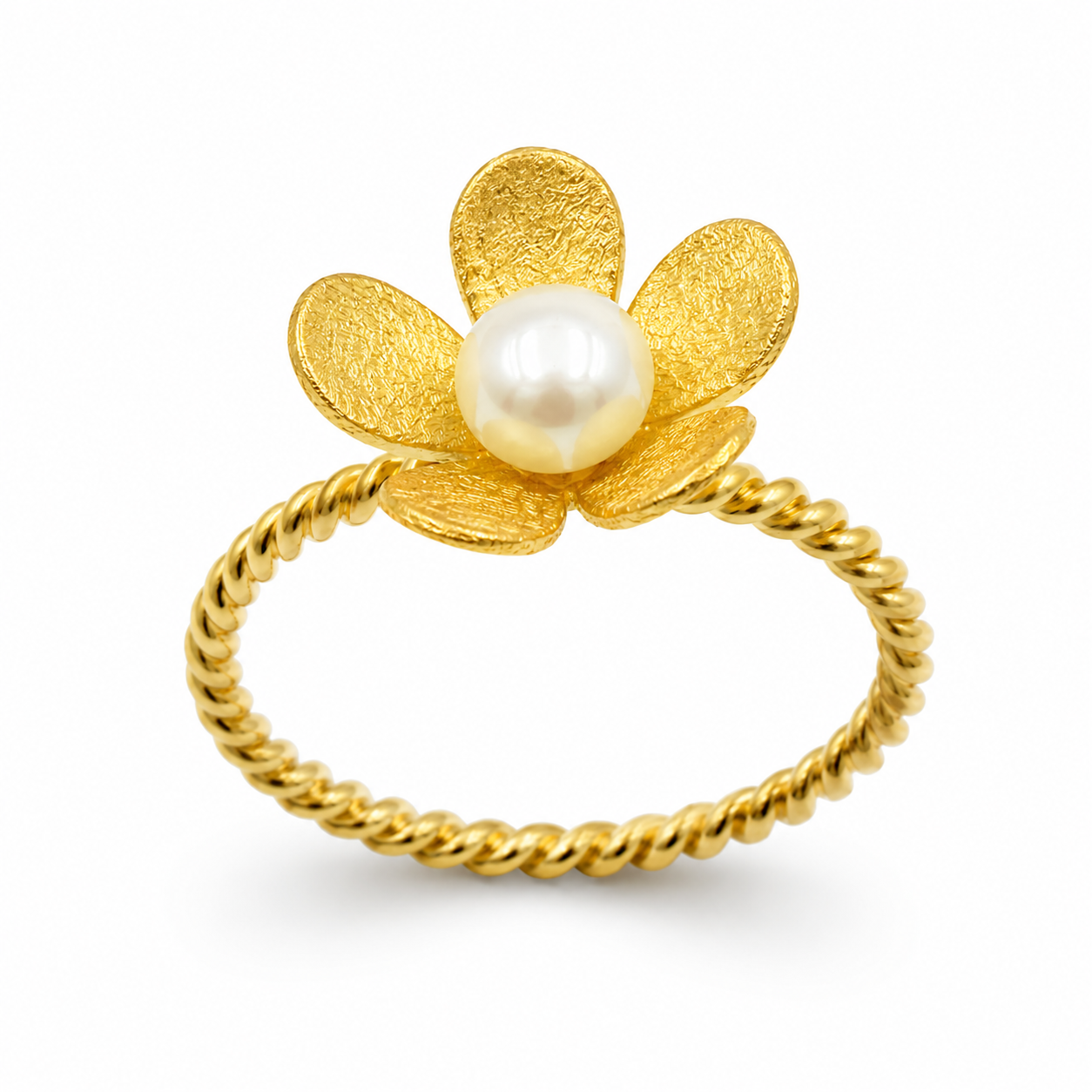 GOLDEN BLOSSOM PEARL RING — ΔΑΧΤΥΛΙΔΙ ΑΣΗΜΙ 925 ΕΠΙΧΡΥΣΟ ΛΟΥΛΟΥΔΙ ΜΕ ΜΑΡΓΑΡΙΤΑΡΙ ΓΛΥΚΟΥ ΝΕΡΟΥ