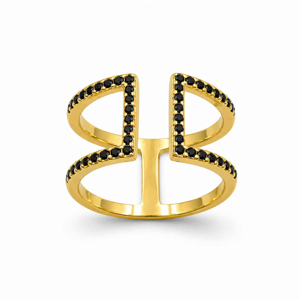 GEOMETRIC CAGE RING — ΔΑΧΤΥΛΙΔΙ ΑΣΗΜΙ 925 ΕΠΙΧΡΥΣΟ ΓΕΩΜΕΤΡΙΚΟ ΜΕ ΜΑΥΡΑ ΖΙΡΓΚΟΝ