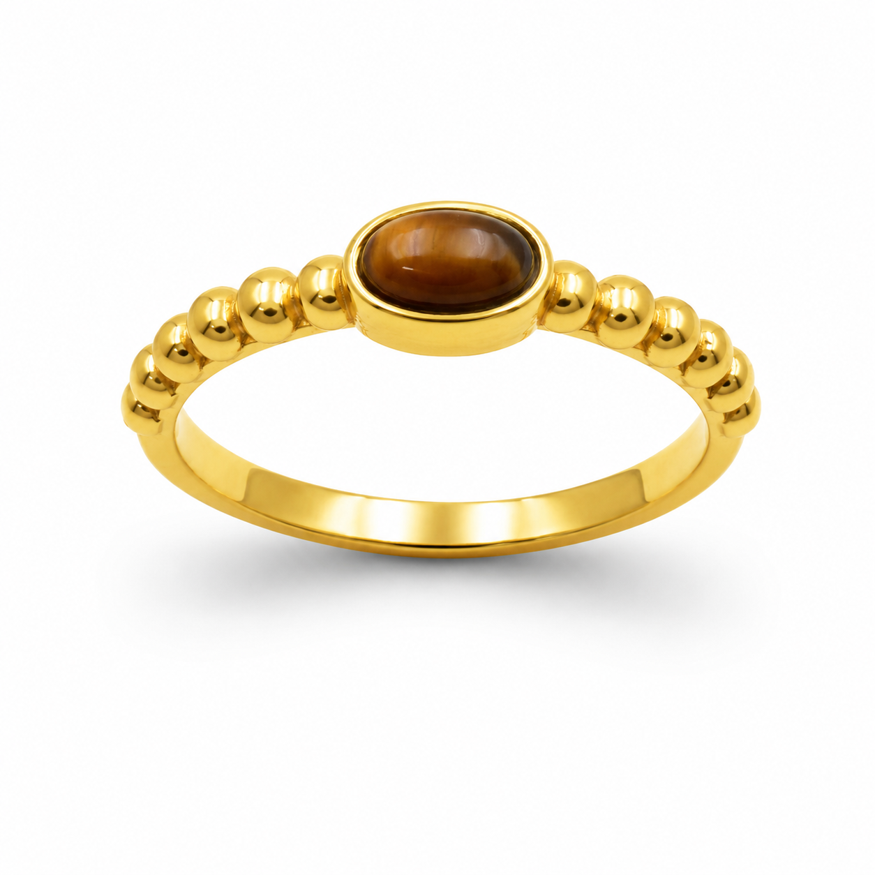 BEADED CARNELIAN RING — ΔΑΧΤΥΛΙΔΙ ΑΣΗΜΙ 925 ΕΠΙΧΡΥΣΟ ΜΕ ΚΟΡΝΕΟΛΗ ΚΑΙ ΜΠΙΛΙΕΣ
