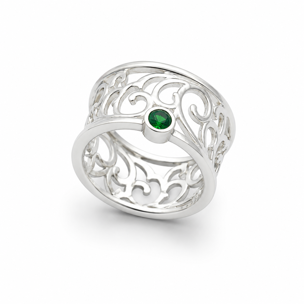 ENCHANTED VINE RING — ΔΑΧΤΥΛΙΔΙ ΑΣΗΜΙ 925 ΦΙΛΙΓΚΡΑΝ ΜΕ ΠΡΑΣΙΝΟ ΖΙΡΓΚΟΝ