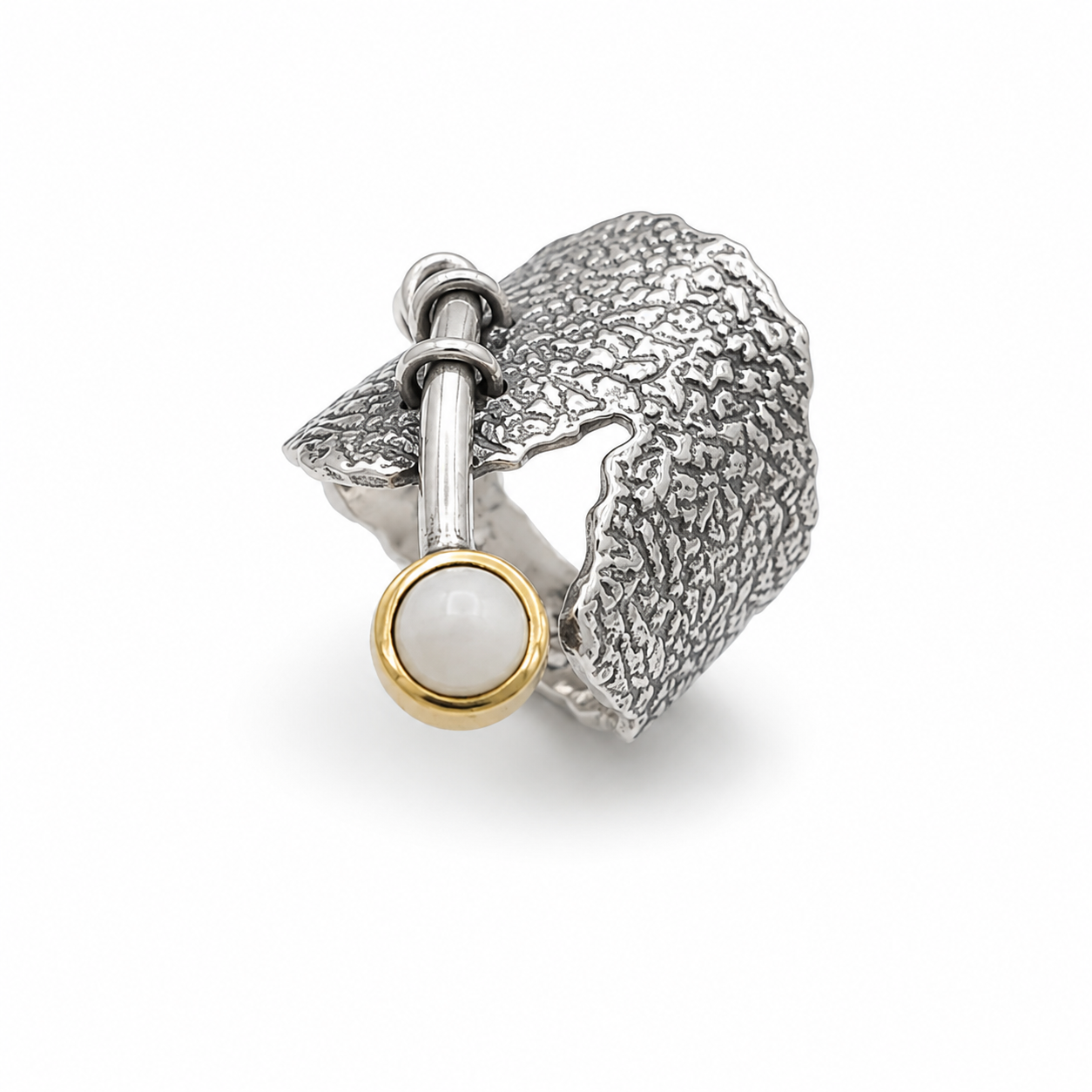 WILD LEAF RING — ΔΑΧΤΥΛΙΔΙ ΑΣΗΜΙ 925 ΟΞΕΙΔΩΜΕΝΟ ΜΕ ΦΥΣΙΚΗ MOONSTONE