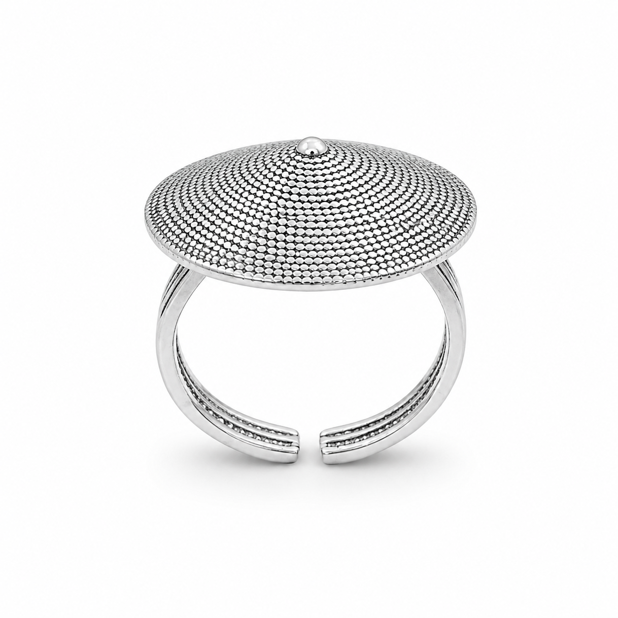 DOTTED DISC RING — ΔΑΧΤΥΛΙΔΙ ΑΣΗΜΙ 925 ΑΝΟΙΧΤΟ ΜΕ ΥΦΗ ΚΟΥΚΚΙΔΩΝ