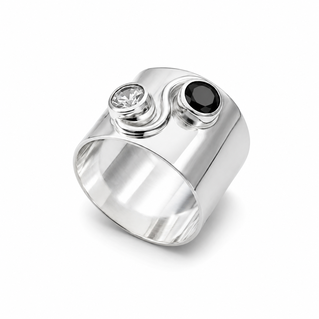 DUO CONTRAST RING — ΔΑΧΤΥΛΙΔΙ ΑΣΗΜΙ 925 ΦΑΡΔΙΑ ΜΠΑΝΤΑ ΜΕ ΛΕΥΚΗ ΚΑΙ ΜΑΥΡΗ ΠΕΤΡΑ