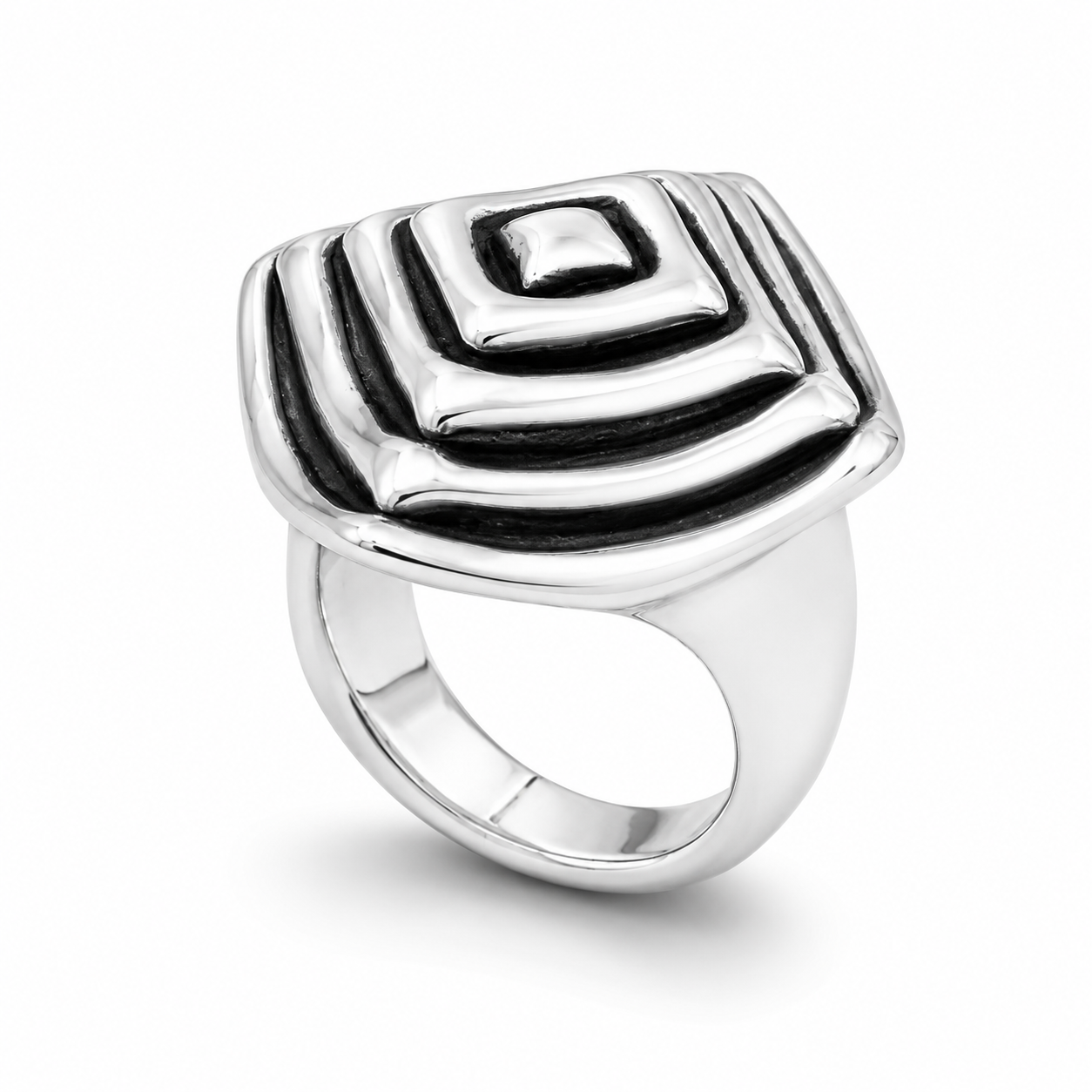 ZIGGURAT RING — ΔΑΧΤΥΛΙΔΙ ΑΣΗΜΙ 925 ELECTROFORMING ΓΕΩΜΕΤΡΙΚΟ ΟΞΕΙΔΩΜΕΝΟ
