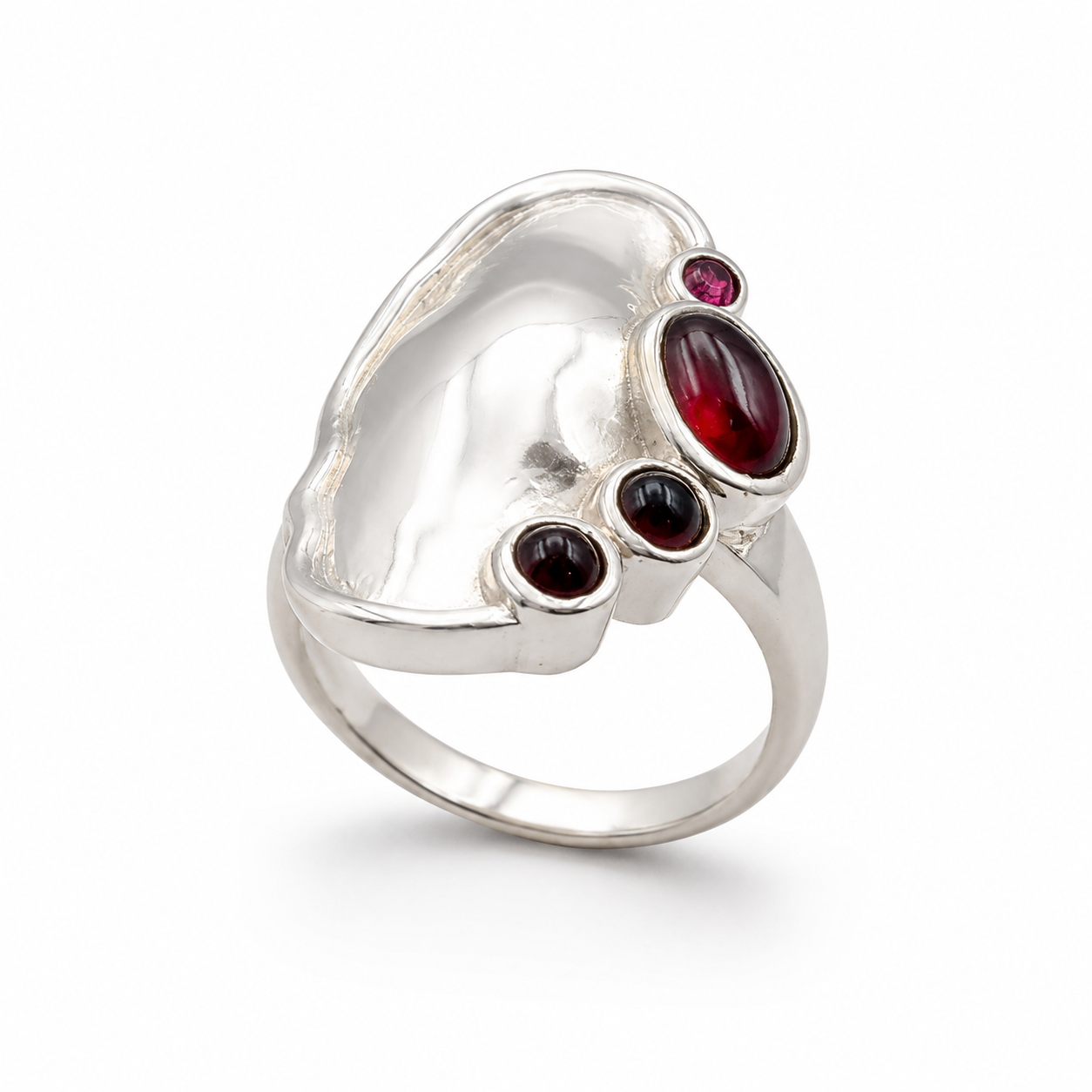 GARNET CLUSTER RING — ΔΑΧΤΥΛΙΔΙ ΑΣΗΜΙ 925 ΟΡΓΑΝΙΚΟ ΜΕ ΦΥΣΙΚΕΣ ΓΡΑΝΑΔΕΣ