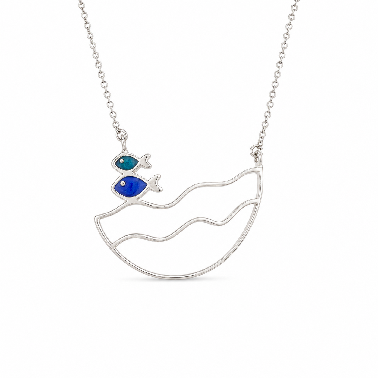 TWO FISH NECKLACE — ΚΟΛΙΕ ΑΣΗΜΙ 925 ΜΕ ΣΜΑΛΤΟ ΨΑΡΑΚΙΑ