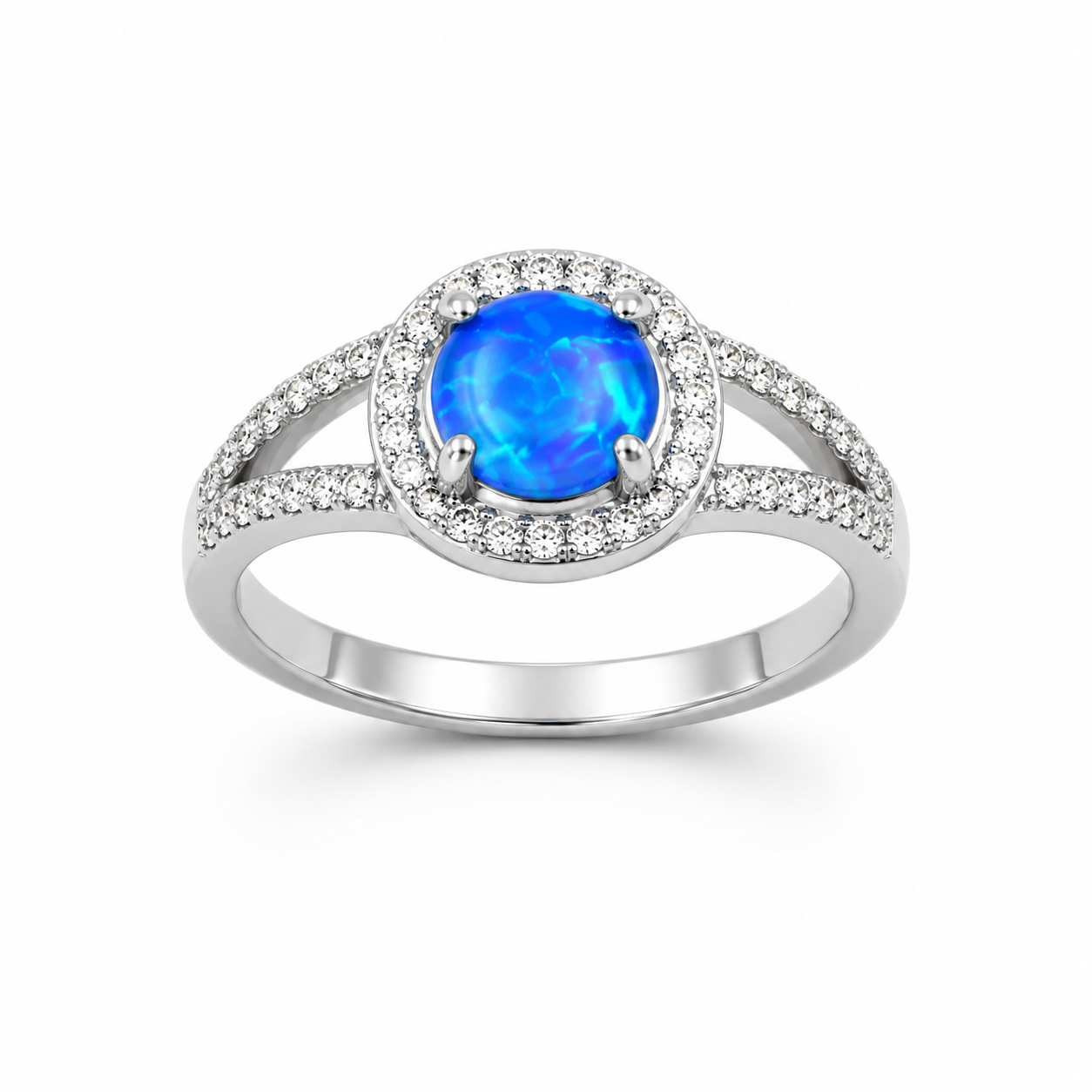 HALO OPAL ROUND RING — ΔΑΧΤΥΛΙΔΙ ΑΣΗΜΙ 925 ΜΕ ΦΥΣΙΚΟ ΟΠΑΛΙΟ ΚΑΙ ΛΕΥΚΑ ΖΙΡΓΚΟΝ