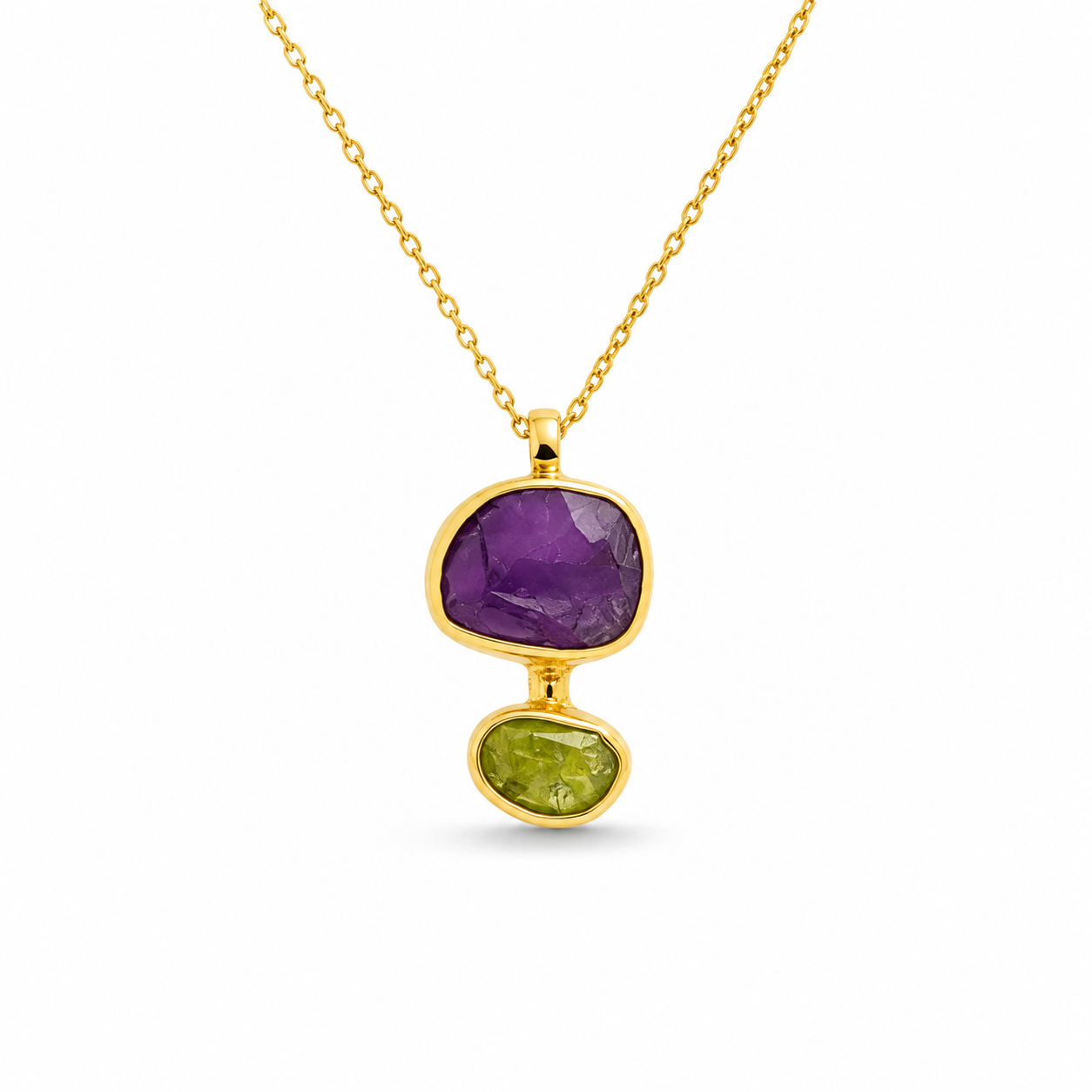 AMETHYST AGATE DUO NECKLACE — ΚΟΛΙΕ ΑΣΗΜΙ 925 ΕΠΙΧΡΥΣΟ ΜΕ ΦΥΣΙΚΟ ΑΜΕΘΥΣΤΟ ΚΑΙ ΑΧΑΤΗ