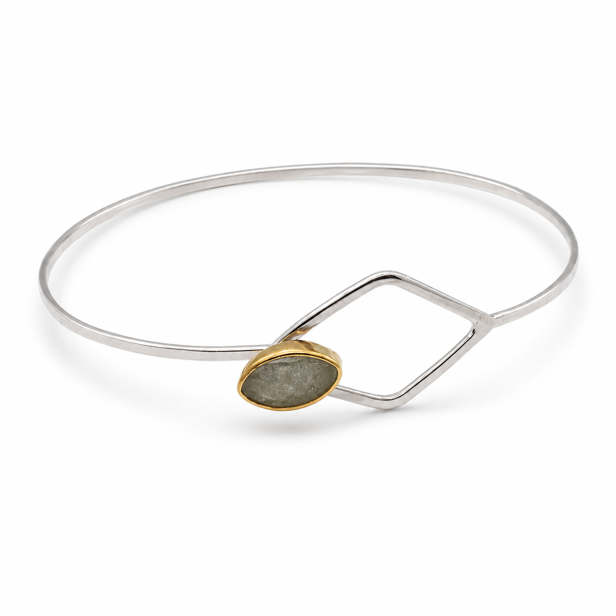 GEO DIAMOND AQUAMARINE BANGLE — ΒΡΑΧΙΟΛΙ ΑΣΗΜΙ 925 ΓΕΩΜΕΤΡΙΚΟ ΜΕ ΦΥΣΙΚΗ ΑΚΟΥΑΜΑΡΙΝΑ