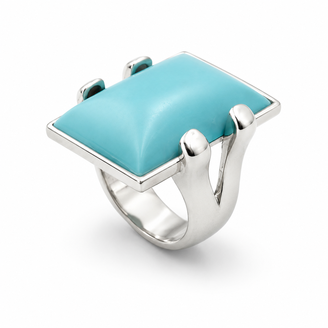SKY SLAB RING — ΔΑΧΤΥΛΙΔΙ ΑΣΗΜΙ 925 ΜΕ ΦΥΣΙΚΗ ΤΙΡΚΟΥΑΖ ΟΡΘΟΓΩΝΙΑ