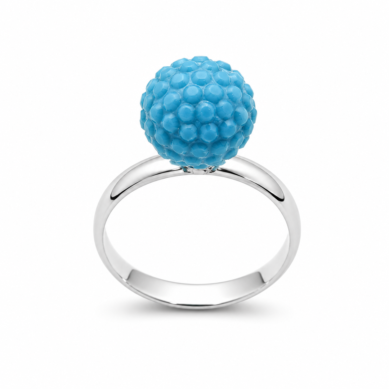 BERRY SPHERE RING — ΔΑΧΤΥΛΙΔΙ ΑΣΗΜΙ 925 ΜΕ ΓΑΛΑΖΙΟ ΖΙΡΓΚΟΝ ΣΕ ΣΦΑΙΡΙΚΗ ΥΦΗ