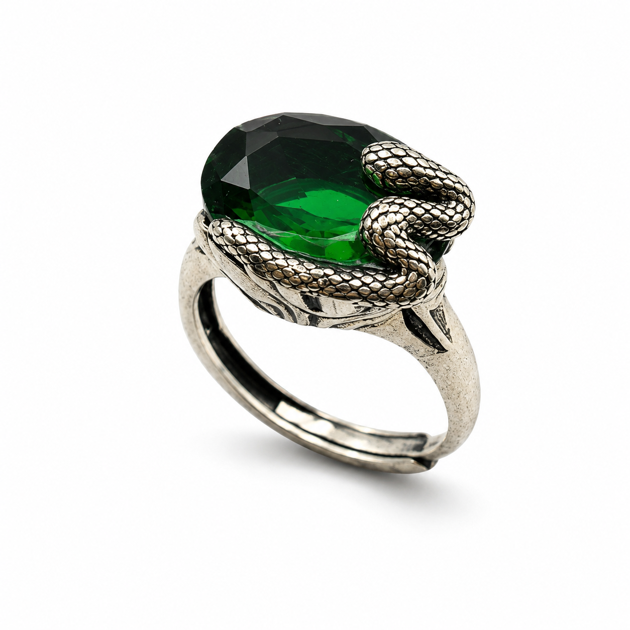 SERPENT EMERALD RING — ΔΑΧΤΥΛΙΔΙ ΑΣΗΜΙ 925 ΦΙΔΙ ΜΕ ΠΡΑΣΙΝΟ ΚΡΥΣΤΑΛΛΟ