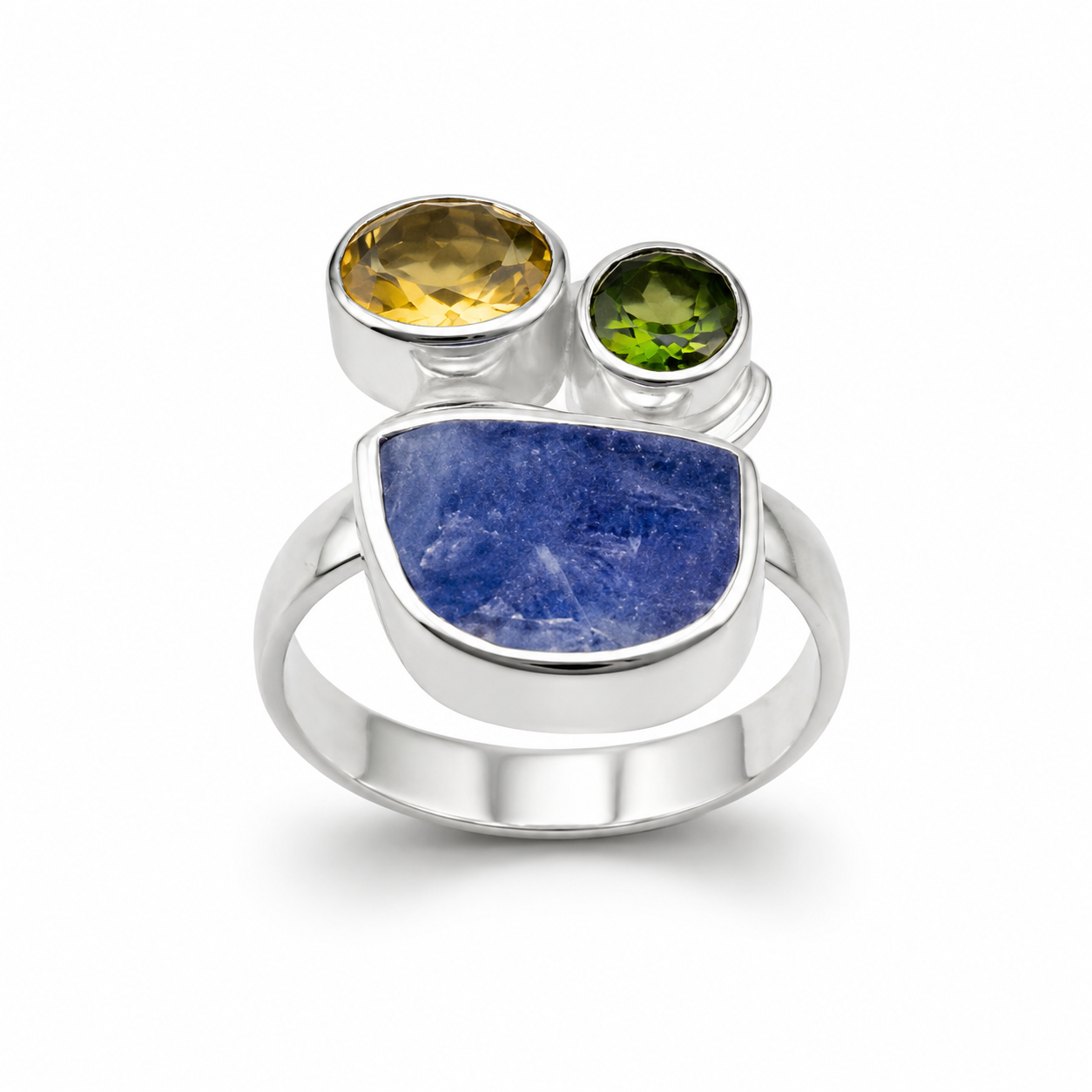 TRIO STONE RING — ΔΑΧΤΥΛΙΔΙ ΑΣΗΜΙ 925 ΜΕ ΦΥΣΙΚΟ ΚΥΑΝΙΤΗ, CITRINE ΚΑΙ ΑΧΑΤΗ