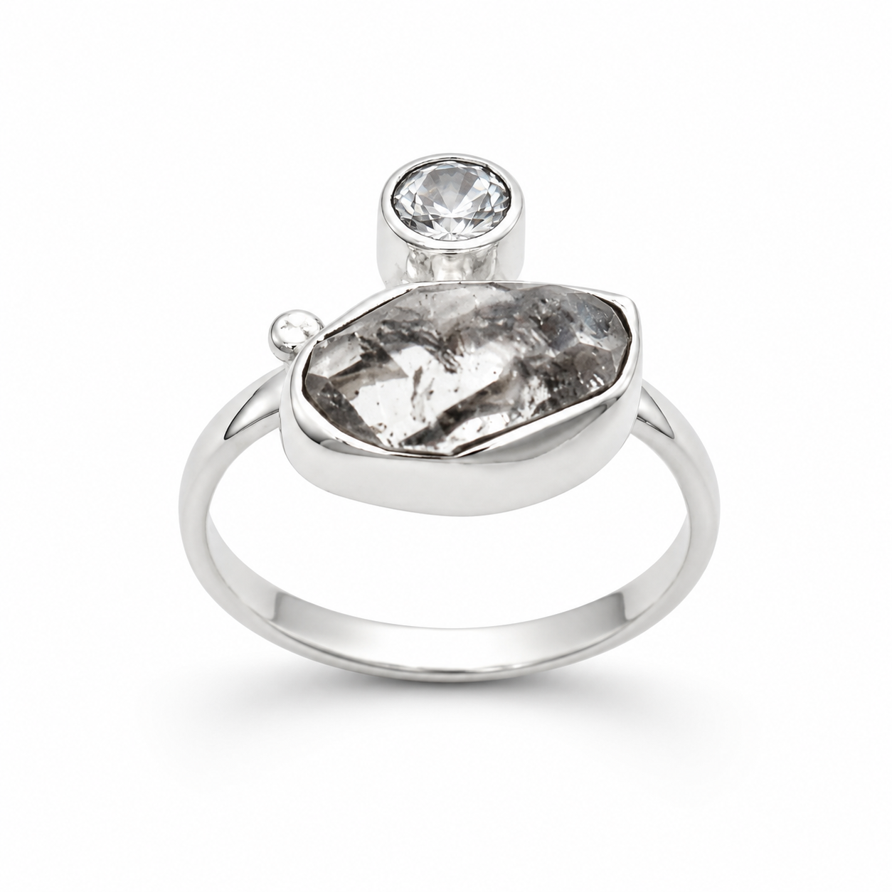 PYRITE SPARK RING — ΔΑΧΤΥΛΙΔΙ ΑΣΗΜΙ 925 ΜΕ ΦΥΣΙΚΟ ΣΙΔΗΡΟΠΥΡΙΤΗ ΚΑΙ ΖΙΡΓΚΟΝ