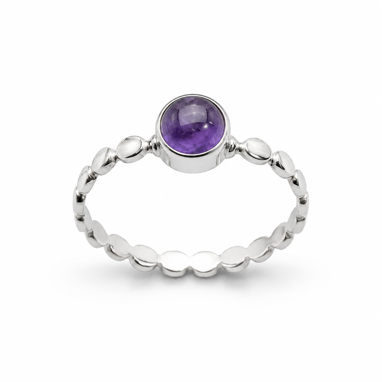PEBBLE BAND AMETHYST RING — ΔΑΧΤΥΛΙΔΙ ΑΣΗΜΙ 925 ΜΕ ΦΥΣΙΚΟ ΑΜΕΘΥΣΤΟ ΚΑΙ ΥΦΗ ΒΟΤΣΑΛΟΥ