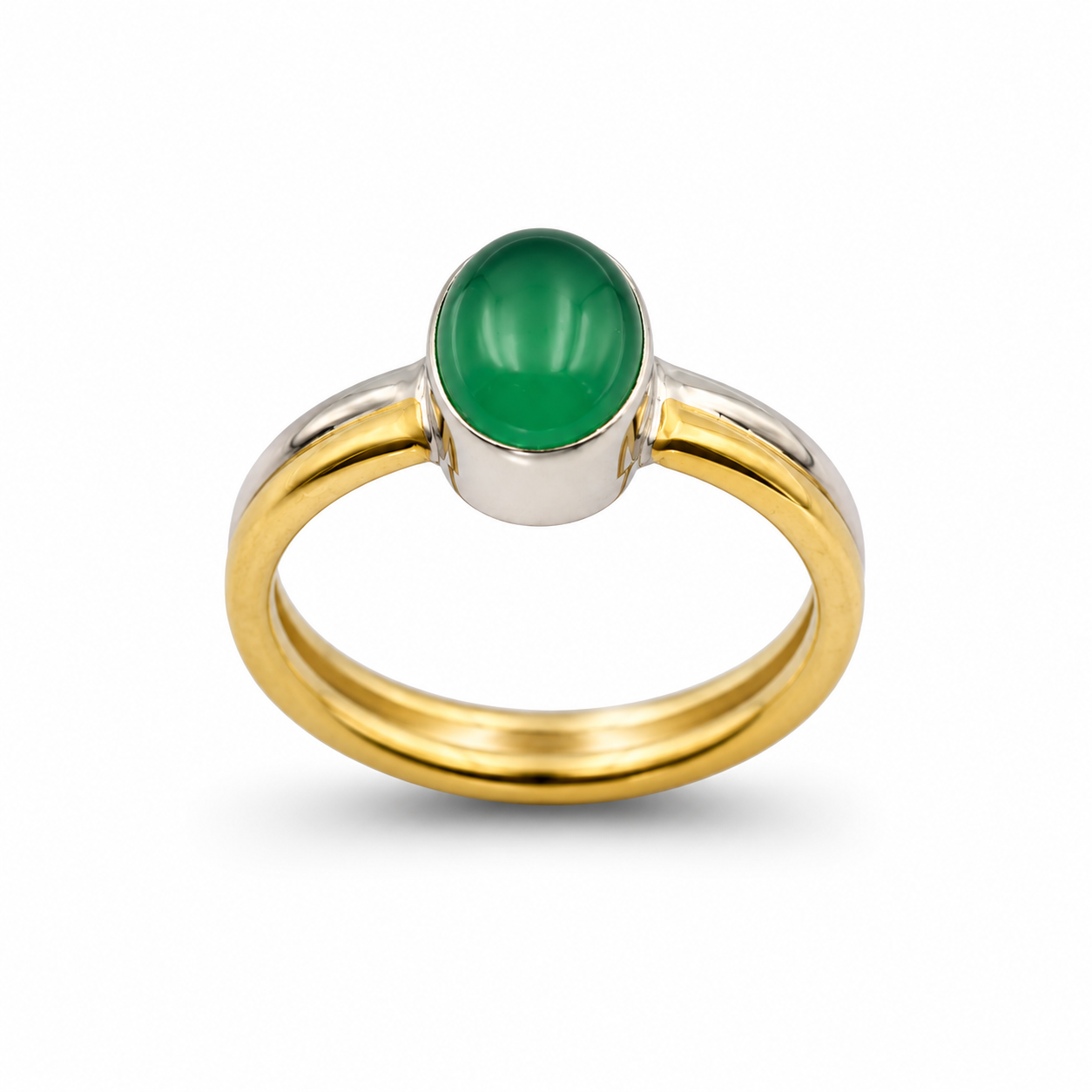 TWIN BAND AGATE RING — ΔΑΧΤΥΛΙΔΙ ΑΣΗΜΙ 925 ΔΙΧΡΩΜΟ ΜΕ ΦΥΣΙΚΟ ΠΡΑΣΙΝΟ ΑΧΑΤΗ