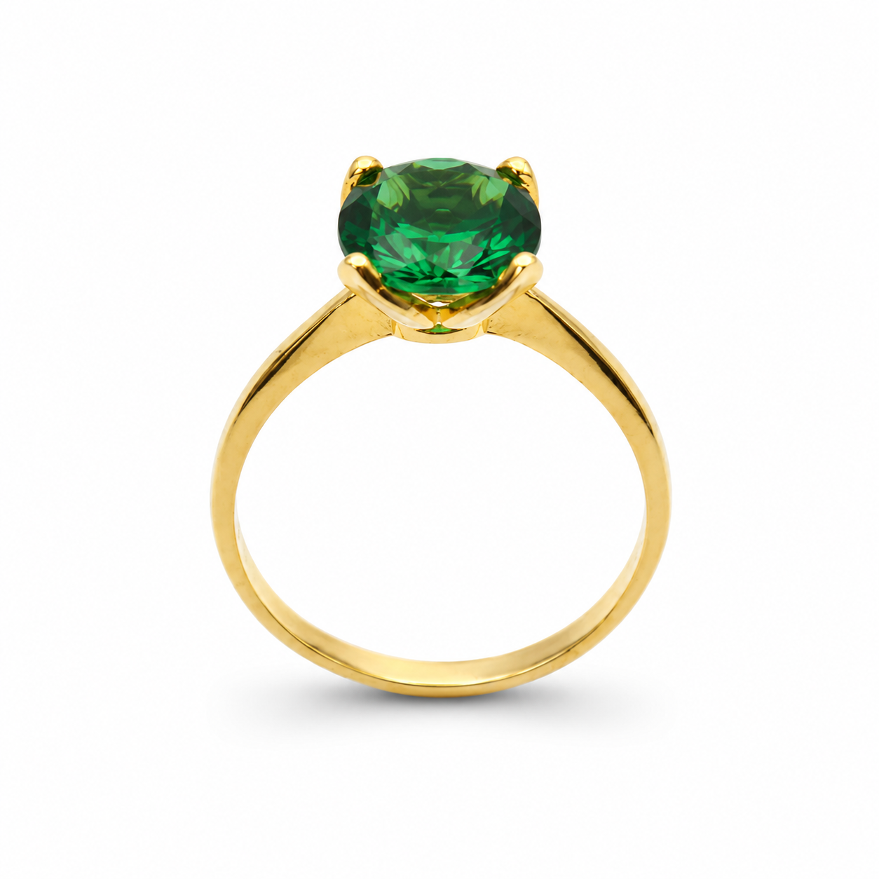 GOLDEN EMERALD SOLITAIRE RING — ΔΑΧΤΥΛΙΔΙ ΑΣΗΜΙ 925 ΕΠΙΧΡΥΣΟ SOLITAIRE ΜΕ ΠΡΑΣΙΝΟ ΖΙΡΓΚΟΝ