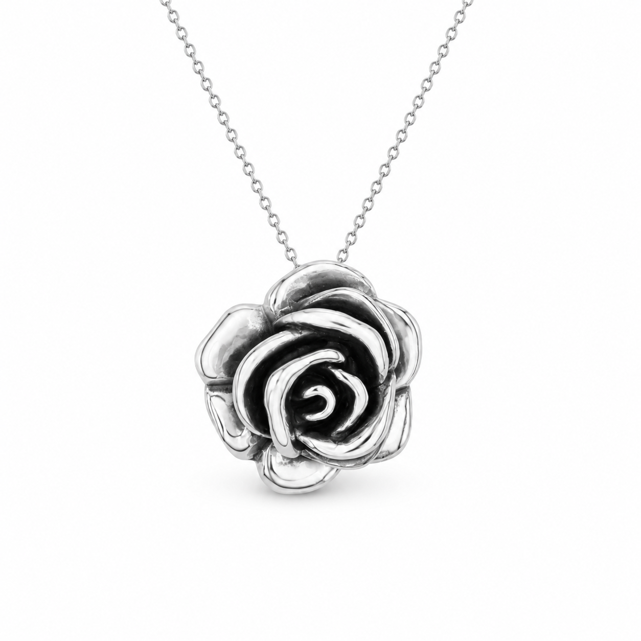 ROSE BLOOM NECKLACE LARGE — ΚΟΛΙΕ ΑΣΗΜΙ 925 ELECTROFORMING ΣΕ ΣΧΗΜΑ ΤΡΙΑΝΤΑΦΥΛΛΟΥ ΟΞΕΙΔΩΜΕΝΟ